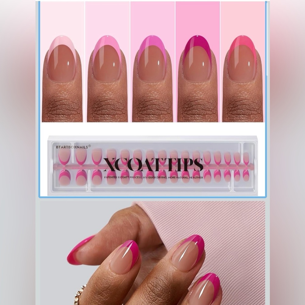 BTArtboxnails XCOAT TIPS Pink Gradient French Press-On Nails New